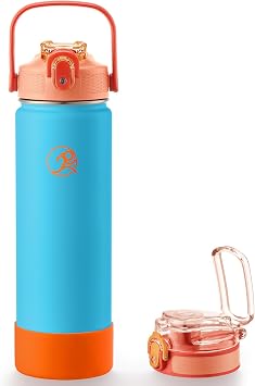 GOSWAG Insulated Water Bottle 24 oz, Stainless Steel Water Bottles with 2 Lids and Silicone Sleeve for School and Work, Double-Wall Vacuum Insulation