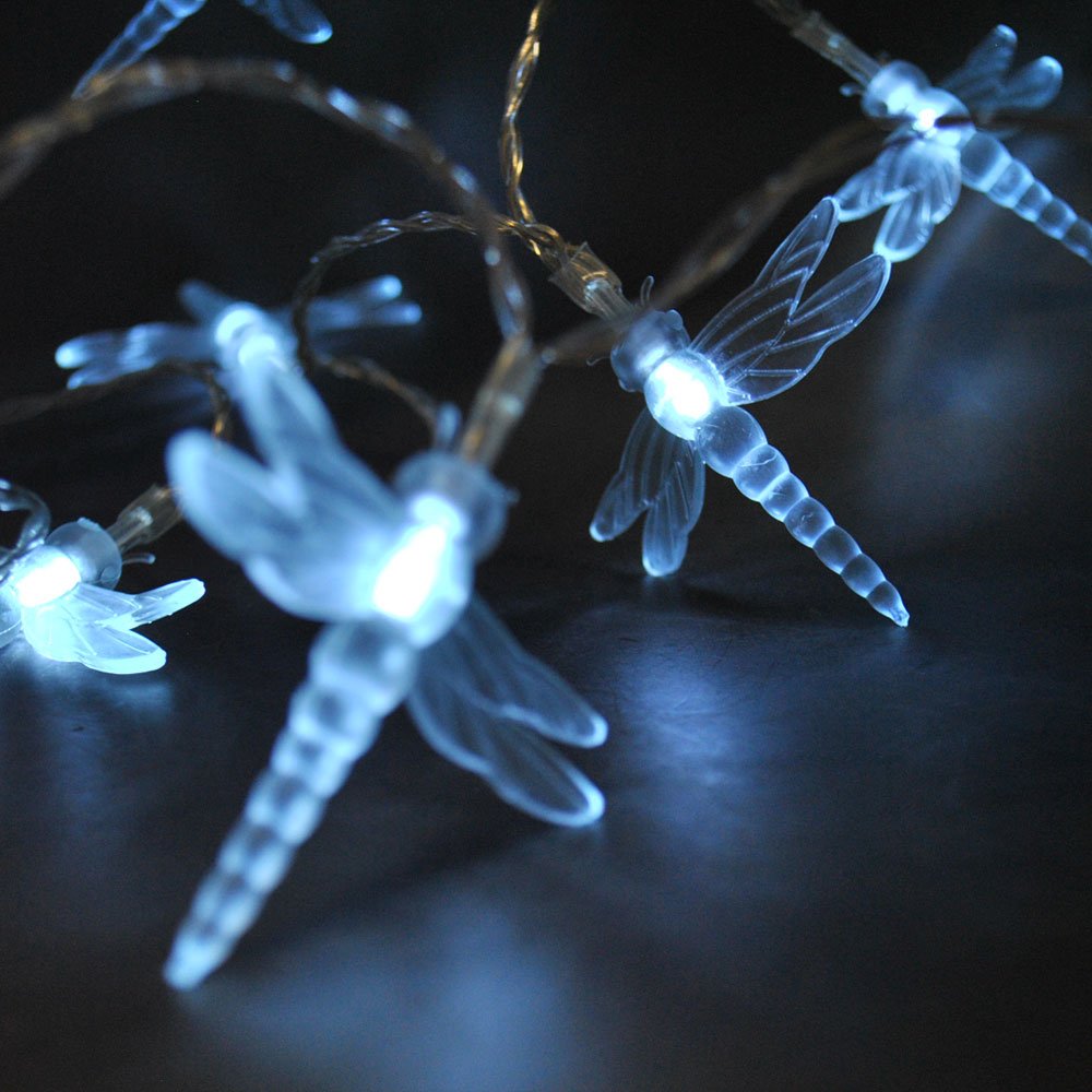LightsGo 20 Battery Powered Dragonfly LED Fairy String Lights (Cool White)