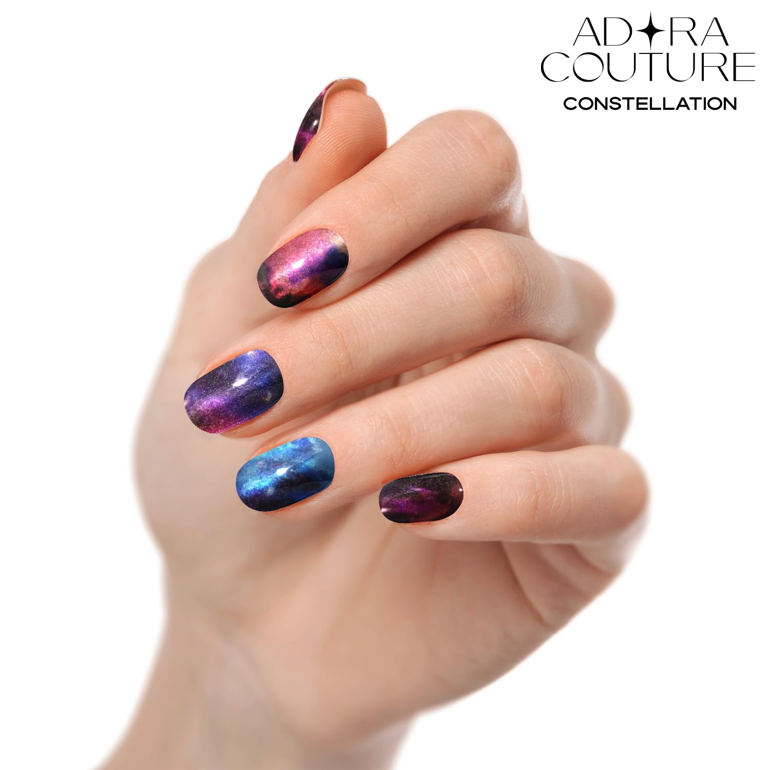 Adora Couture Strisce per unghie in gel semi-catalizzato, con 20 pezzi, qualità da salone di bellezza, per donne, Galaxy Constellation, UV, luce necessaria, costellazione