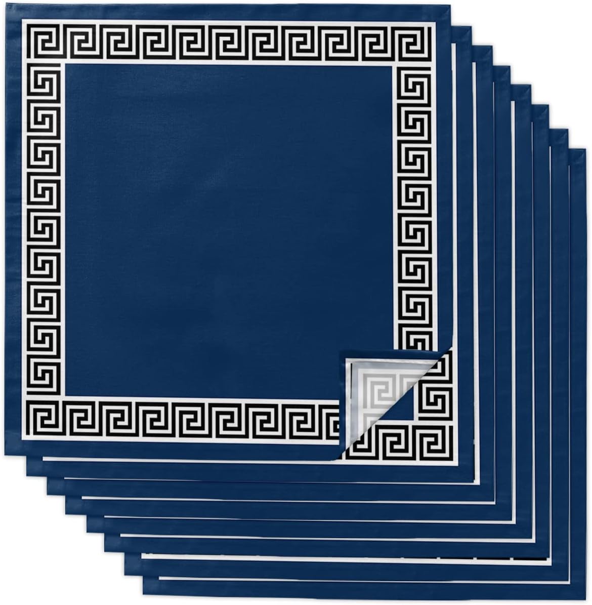 Cloth Napkins Set of 8, Geometric Greek Key Design Absorbent Reusable Napkin - Navy Blue Washable Dinner Napkins 20 x 20 Inch for Weddings,Parties & Every Day Use,