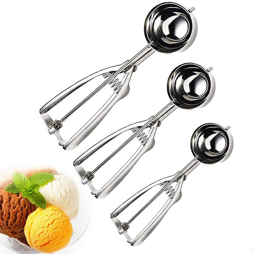 Dragon Ice Cream Scoop - Ice Cream Scoop Set, 3 Pcs Stainless Steel Ice Cream Scoop Trigger Include Small Size（1.57 Inch), Medium Size (1.96 Inch), Large Size (2.36 Inch), Melon Scoop (Cookie Scoop)