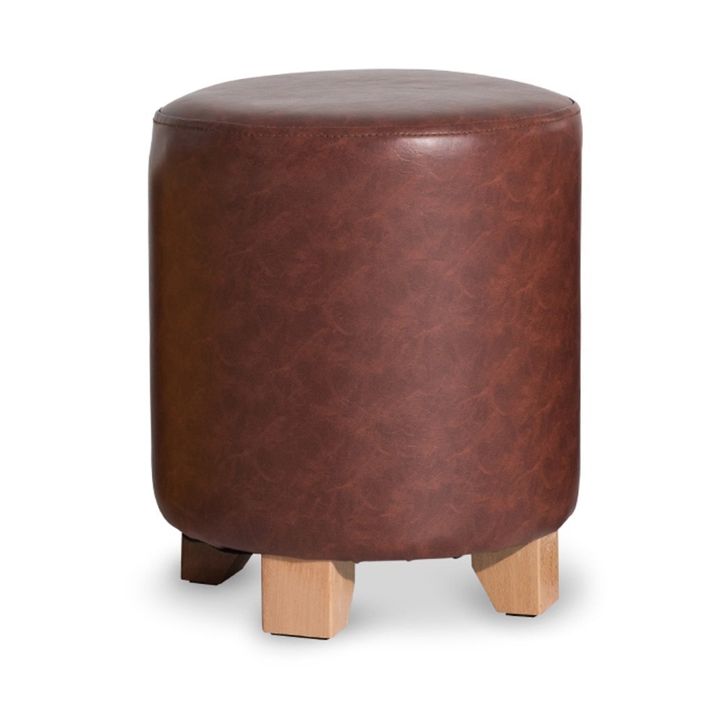 Changer Tabouret De Chaussures Rembourré et Pouf Rond en Bois Marron