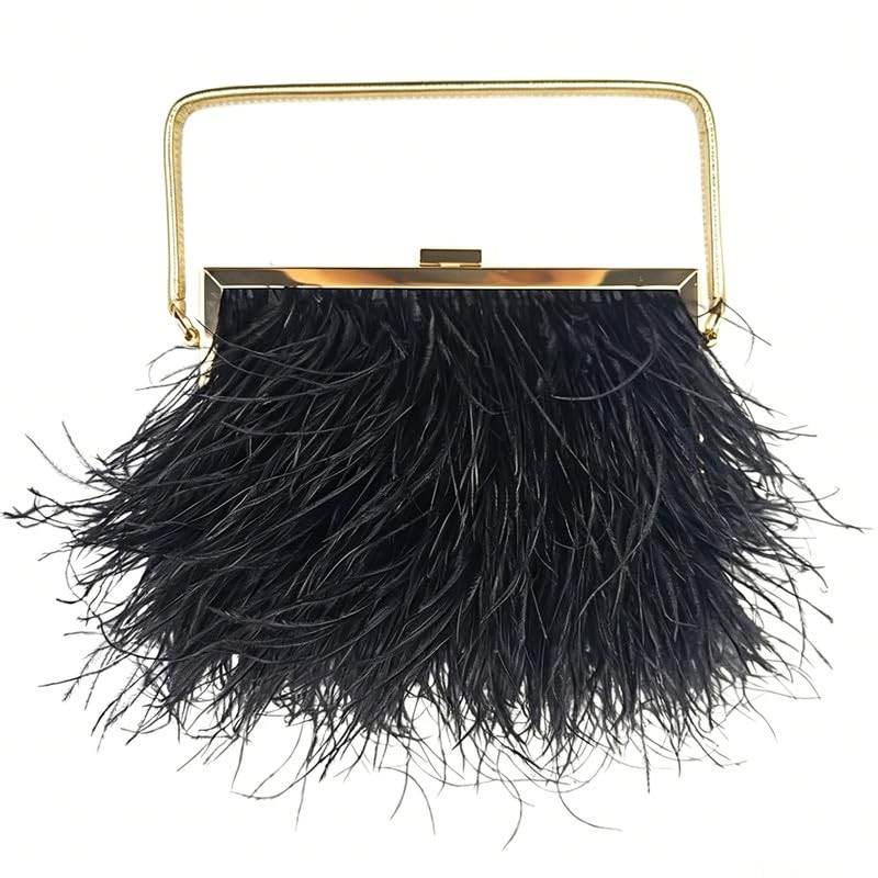 Pochette de soirée en plumes d'autruche et sa poignée rigide luxe