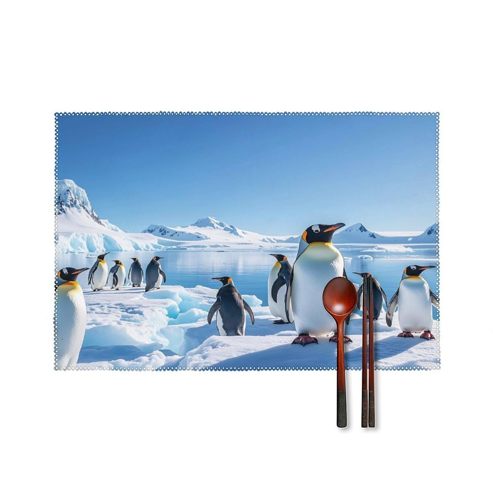 Penguin Antarctica Ice Placemats Set of 4 Heat Resistant Non-Slip Place Mats Wipeable Easy to Clean Table Mats for Kitchen Dining Party Outdoor Placemats