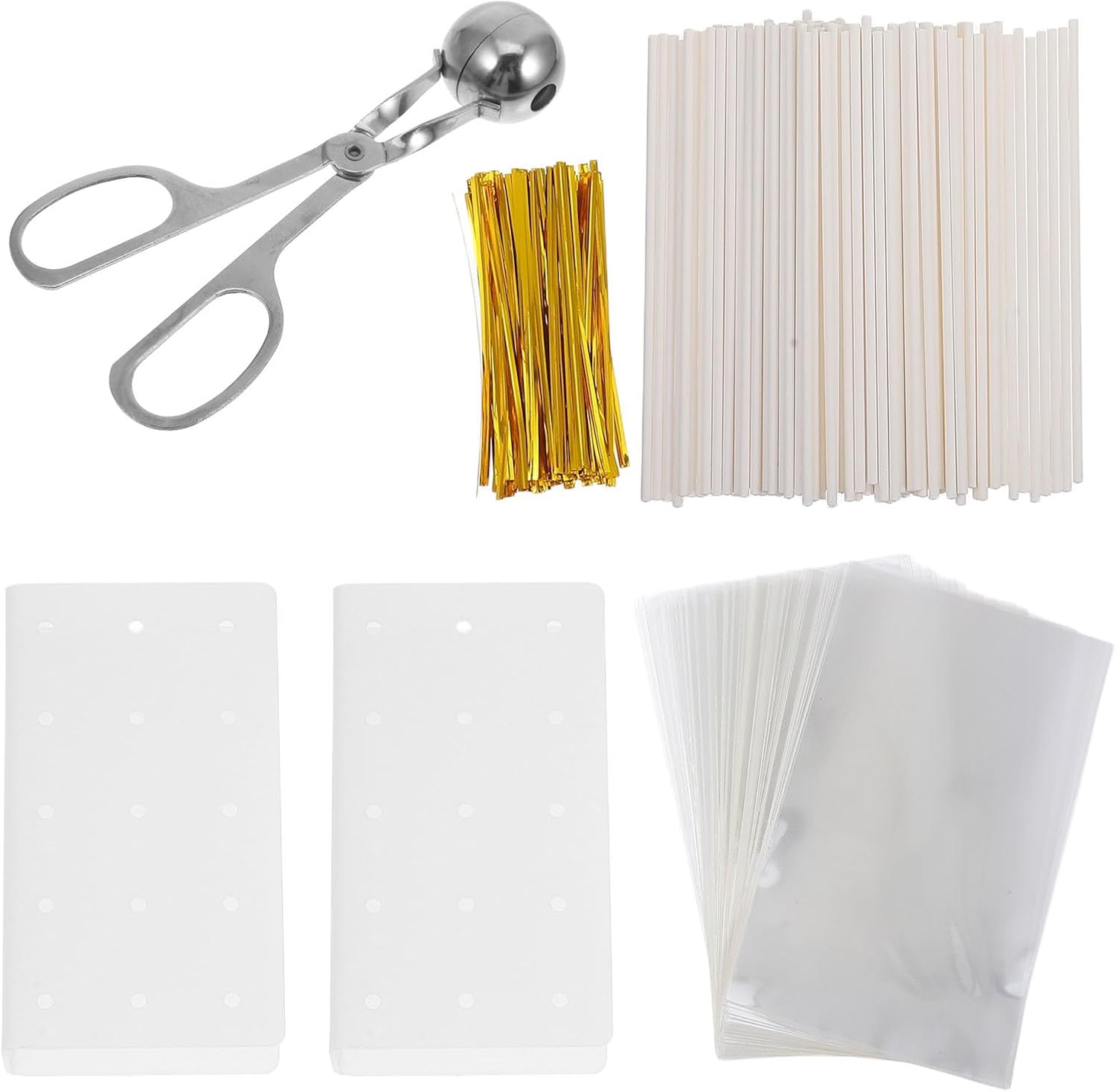 Amosfun DIY Chocolate Lollipop Making Kit with Acrylic Molds, Stainless Steel Decorating Tools, Paper Candy Bags, and Display Stands for Baking and Crafting Activities