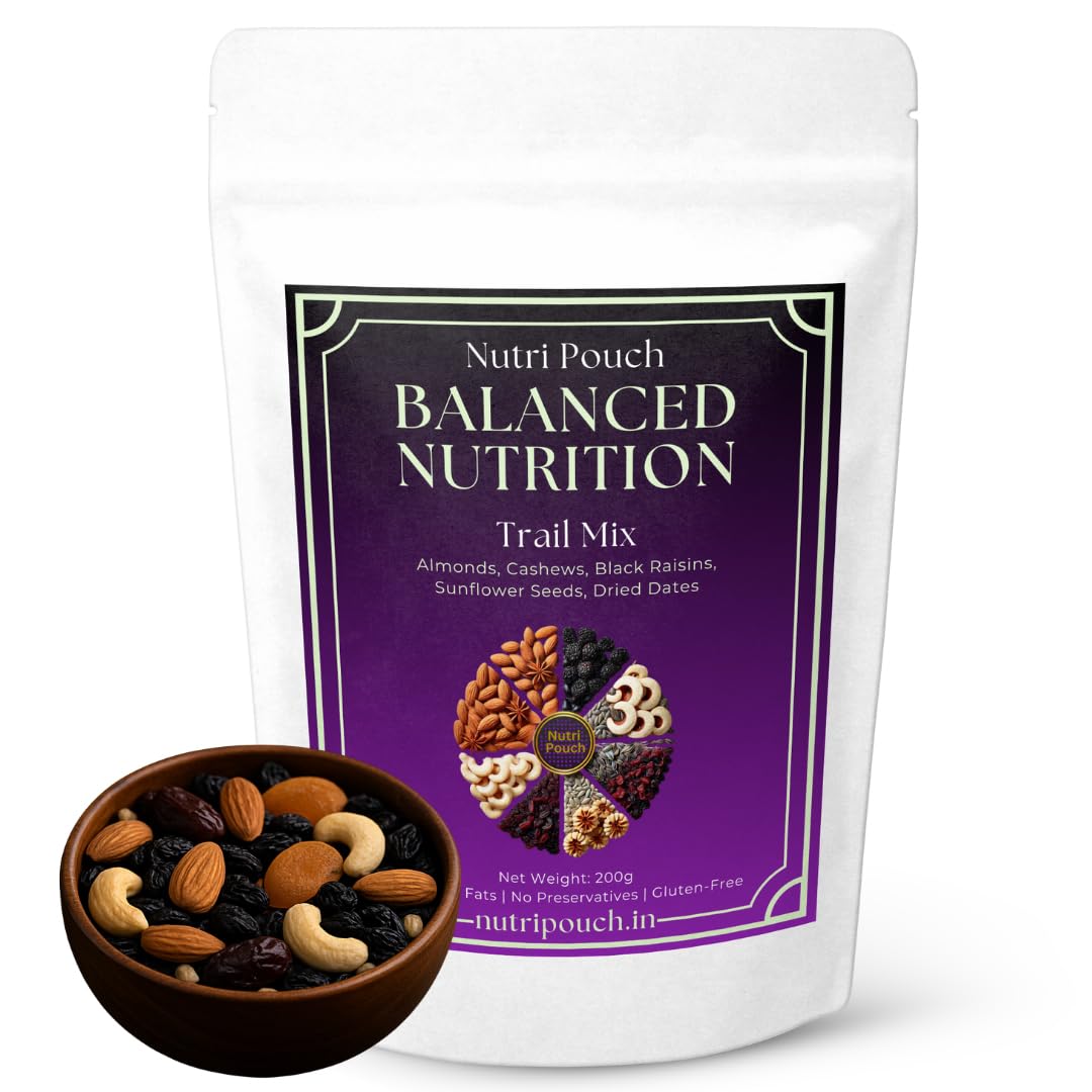 Nutri Pouch Balanced Nutrition Trail Mix Premium Dry Fruits and Seeds Mix with Almonds Cashews Raisins Dates and Sunflower Seeds Healthy Energy Snack Gluten Free No Preservatives (200g)-image-10