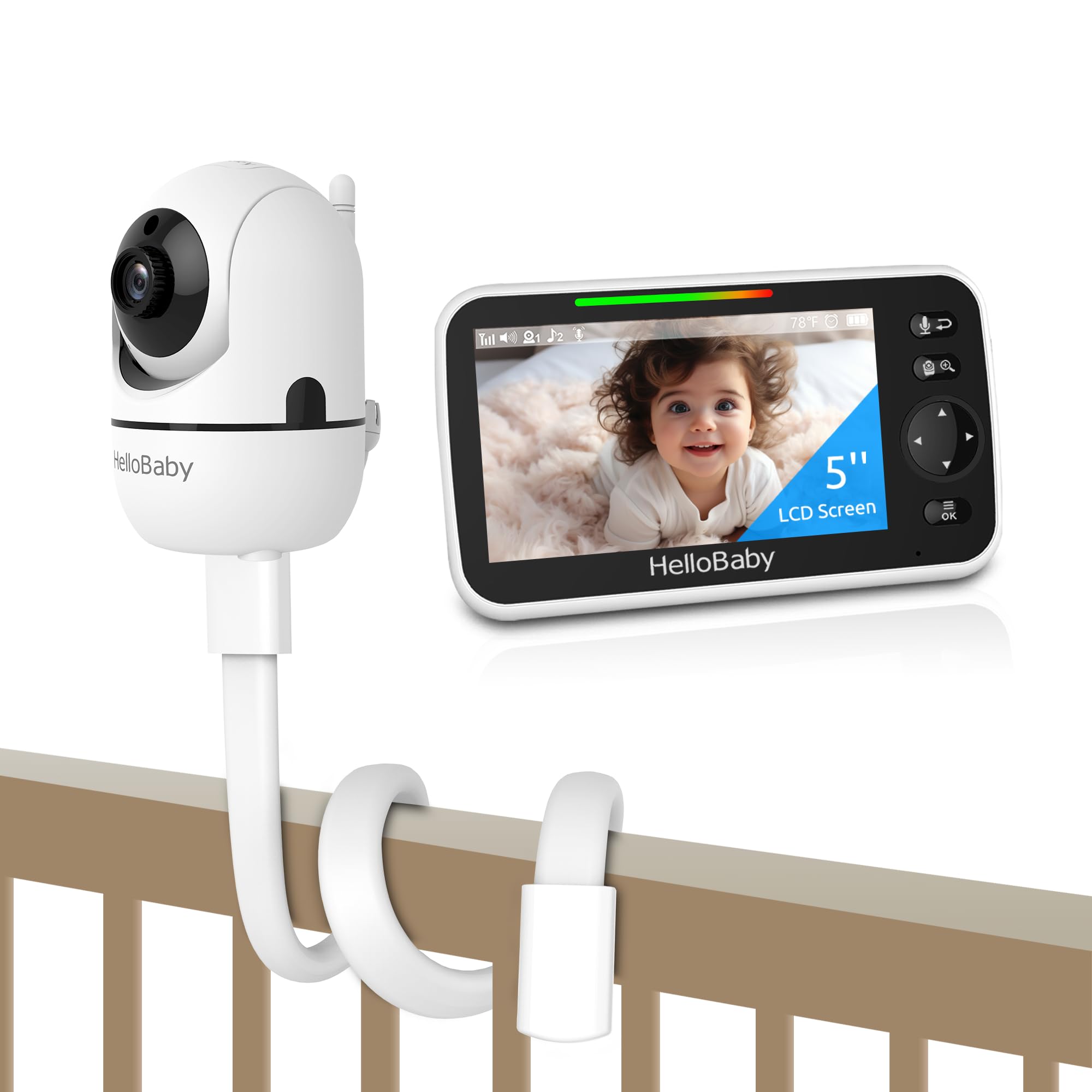 HelloBaby Baby Monitor No WiFi with Mount, 5'' IPS Screen and 30-Hour Battery Life with VOX Mode, Baby Phone with Camera and Audio, Portable Travel Hello Baby Monitor with Flexible Mount