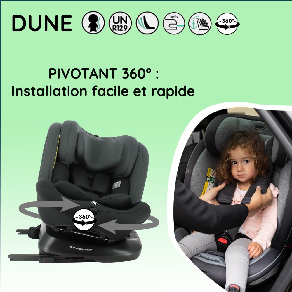 Nania - Seggiolino auto DUNE girevole a 360° - Taglia I 40-150 cm - Aggiornabile dalla nascita a circa 12 anni - Gruppo 0+/1/2/3 - Attacchi Isofix - Protezione laterale (Dune)