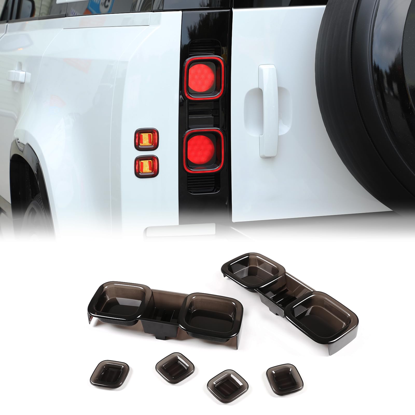 Smoked Tinted Light Cover for L@nd Rover Defender 2020 2021 2022 2023, ABS Material Tail Light Lamp Guard Covers Trim Accessories, Transparent Gray