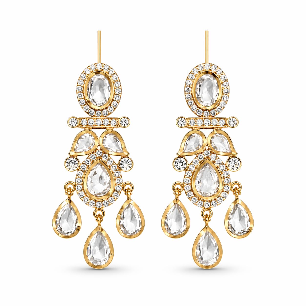 Statement Moissanite Earrings Brass Drops Danglers-image-46