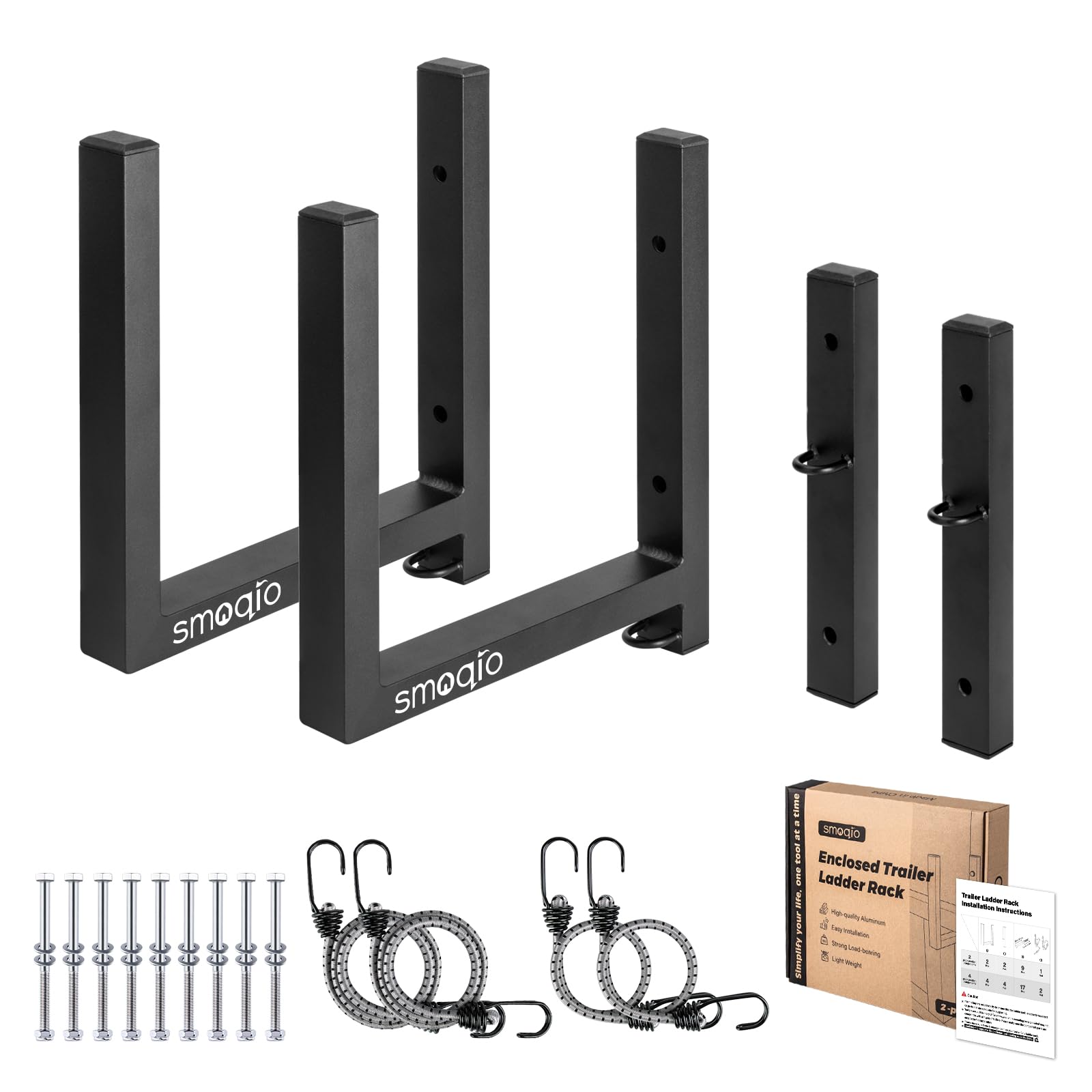 Ladder Rack for Trailer, 2 Racks Enclosed Trailer Ladder Rack Side Mount 200lb Load Black Aluminum, Cargo Trailers Ladder Rack Utility for Exterior or Interior Side Wall