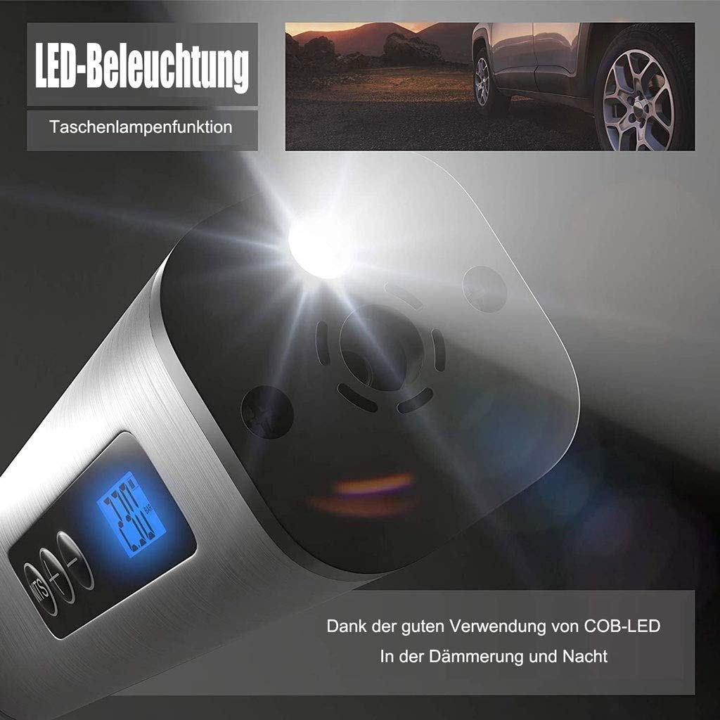 Digitaler Reifenfüller, tragbare Mini-12-V-Digitalluftpumpe mit wiederaufladbarer Li-Ionen-Batterie für Autoreifen, Fahrräder und Andere Schlauchboote, automatische Reifenpumpe mit