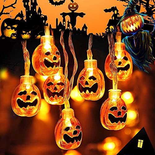 Halloween Decoracion, 6M LED Guirnaldas Luces con 40 Naranja Calabaza Farolillos, Cadena de Luces Pilas Impermeable para Decoración Halloween Interior y Exterior Cover