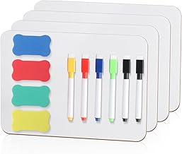 4 Piezas Pizarra Blanca Pequeña, A4 Mini Pizarra Blanca de Borrado en Seco de Doble Cara, Portátil Whiteboard, con 6 Pizarras Blancas de Rotulador y 4 Borradores para Aula, Hogar y Oficina