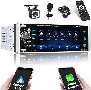 Single Din Car Radio 5.1 Inch Touch Screen Car Stereo Apple CarPlay Android Auto Bluetooth FM Audio Receiver with AUX-in USB TF Card Port Support Mirror Link Backup Camera Voice Assistant