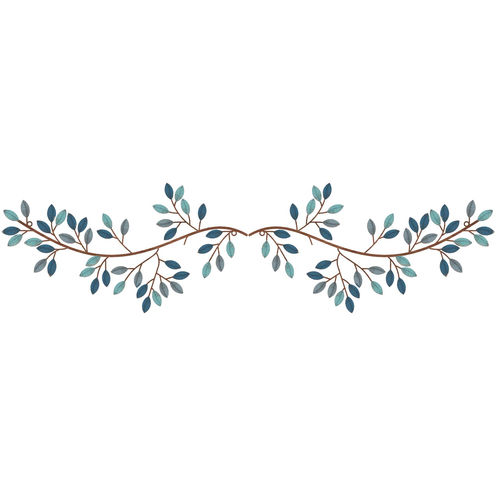 Hotop 2 Pieces Metal Tree Leaf Wall Decor Vine Olive Branch Leaf Wall Art Wrought Iron Scroll Sculptures Above the Bed, Living Room, Outdoor Decoration(Classic Style,Blue)