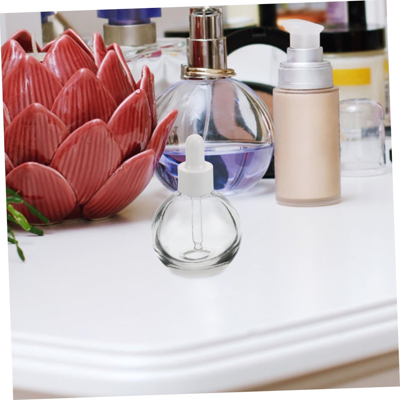 12 Pezzi 12 Flaconi Contagocce in Vetro da 30 Ml per Oli Essenziali, Bottiglie Rotonde Trasparenti con Anello di Chiusura Bianco, per Aromaterapia e Viaggi, Flaconi per Cosmetici e