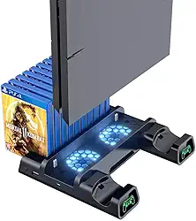 Base de resfriamento compatível com PS4/PS4 Pro/PS4 Slim,OIVO Controller Charging Dock Station com suporte vertical mais frio, carregador de controle duplo com indicadores de LED e 10 jogos de armazenamento