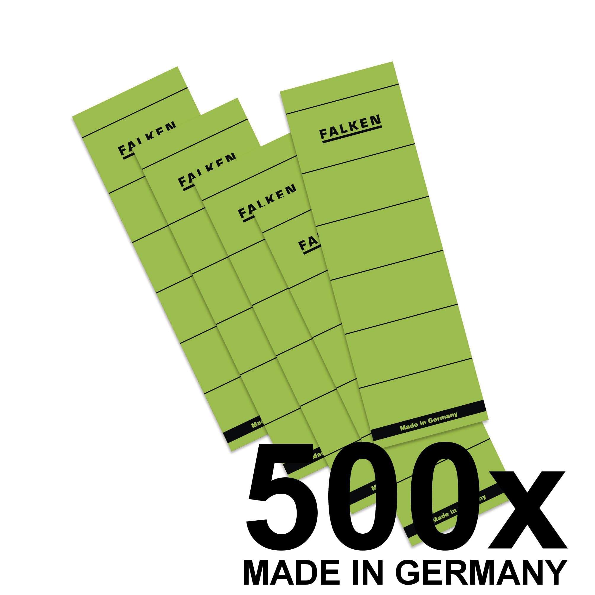 Original Falken 500er Pack Ordner-Rückenschild. Made in Germany. Etiketten 60 x 190 mm selbstklebend für 8 cm breite Ordner grün