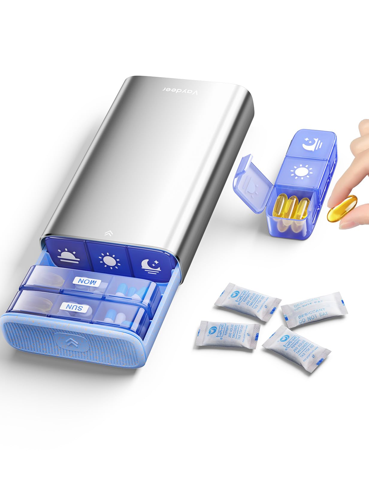 Vaydeer Pilloliera Settimanale 7 Giorni con 3 Scomparti al Giorno – Portapillole Grande con Guscio in Metallo, Protezione Doppia e Anti-Umidità – Scatola Medicinali BPA Free, Compatta e da Viaggio per