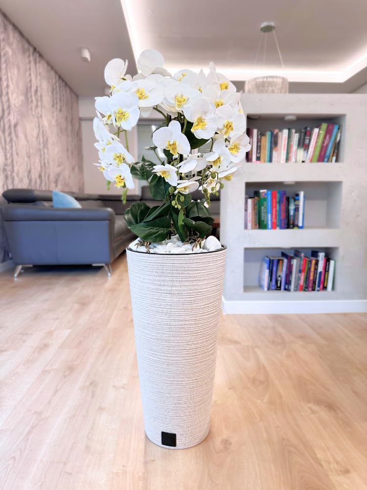 B4y Kunstliche Orchidee im Topf 120x40cm XXL groß, 5 biegsame Rispen, Real Touch Blüten - pflegeleicht & robust | täuschend echte Kunstblumen, minimalistisch - Wohnkultur Hochzeit (weiß/weiß)