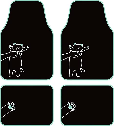 August Auto Universal Fit Cute Cat Carpet Car Floor Mats, Fit for Sedan, SUVs, Truck, Vans,Set of 4(Mint)