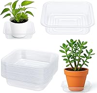 Vista 11 de Paquete de 20 Bandejas Cuadradas para Plantas de 6 Pulgadas, Bandejas de Plástico Transparentes para Plantas, Bandeja de Drenaje para Macetas