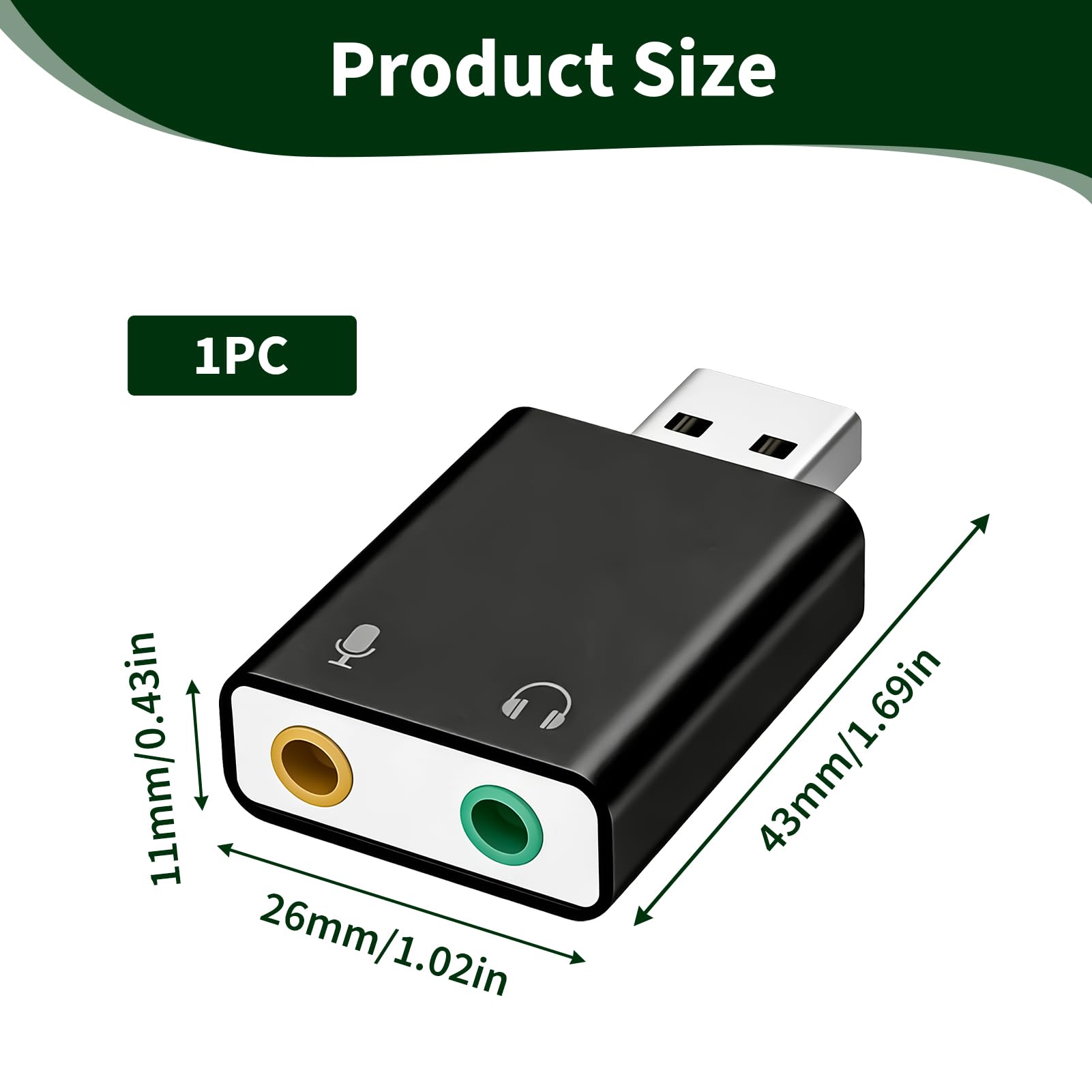 Tarjeta Sonido USB, Adaptador USB Jack 3.5mm con Entrada de Micrófono y Salida de Auriculares, Sonido Estéreo 3D, Plug and Play, Conversor USB 2.0 sin Controlador PC Portátil Mac Linux Chromebook
