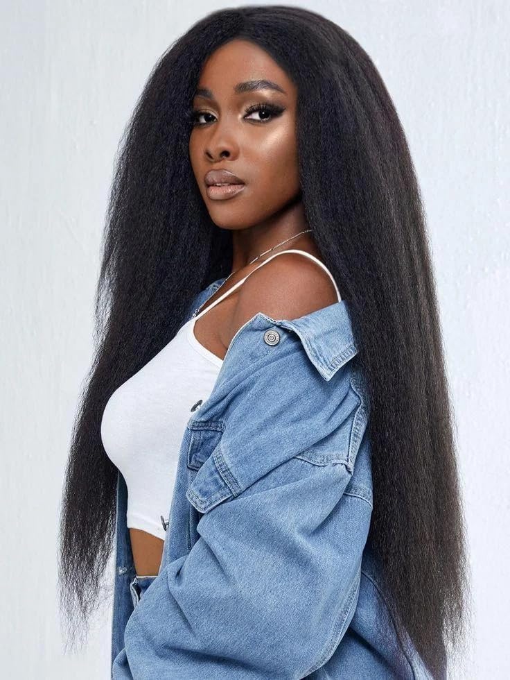 Kinky Straight Wig Yaki Straight Human Hair Wigs for Black Women Yaki Wigs None Lace Wear and Go Glueless Wig 20 Inch