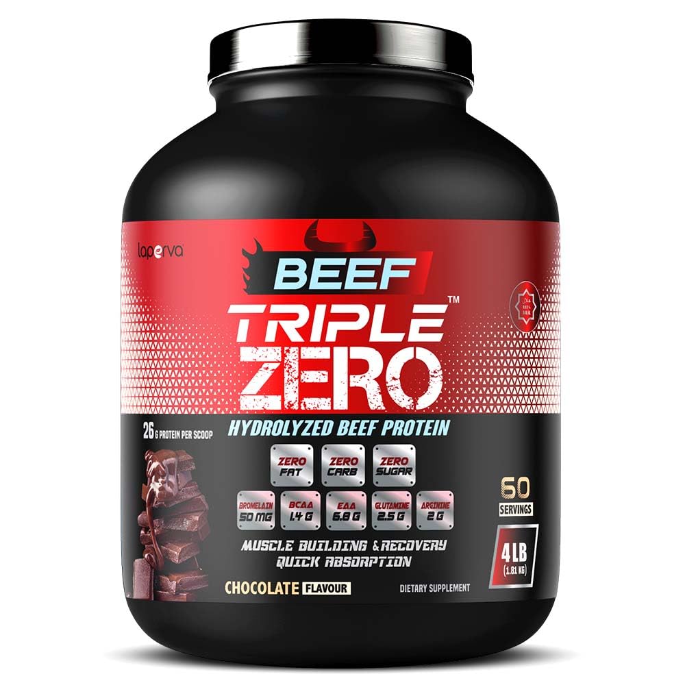 Laperva Beef Triple Zero Hydrolyzed Protein Powder - ZERO FAT, CARB & SUGAR - 86% Protein - With BCAA & Glutamine - Muscle Growth Recovery & Digestive Support (4 LB, Chocolate)