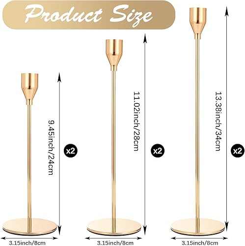 Miniatura 2 de Juego de 6 portavelas dorados, portavelas de metal alto para velas cónicas, portavelas largos decorativos para bodas, cenas, fiestas, aniversarios