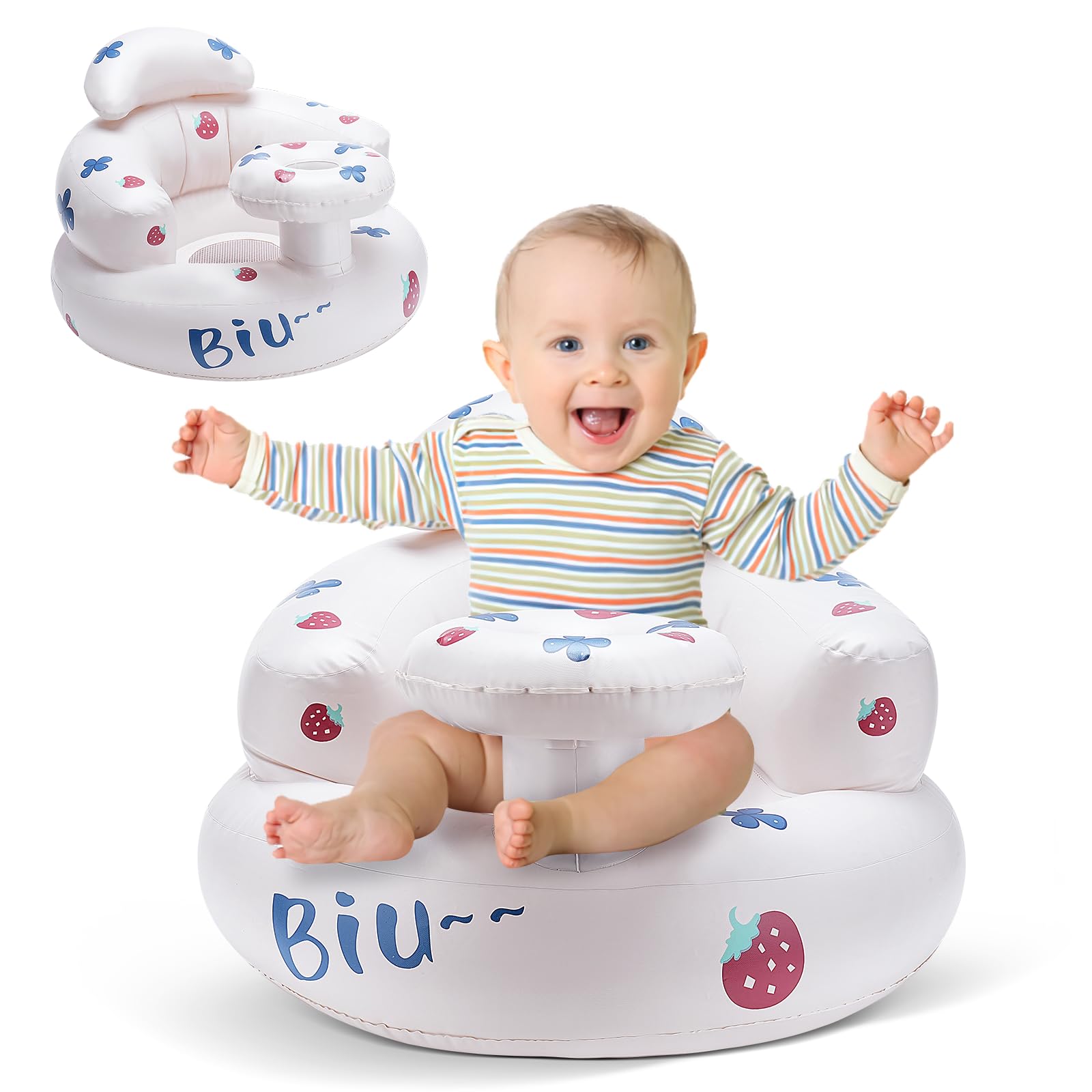 LINGSFIRE Inflatable Baby Seat for Babies, 3 Months and up Inflatable Seat for Baby Sitting up Blow up Baby Chair Built-in Air Pump Baby Blow up Chair for Home Travel Baby Floor Seat Gifts, White