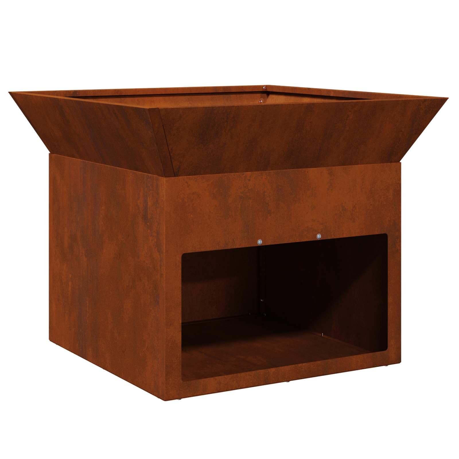 Brasero de acero resistente a la intemperie, 50 x 50 x 40 cm, cúbico oxidado, con ventilación abierta, para jardín, terraza, exterior, calidez y ambiente en celebraciones