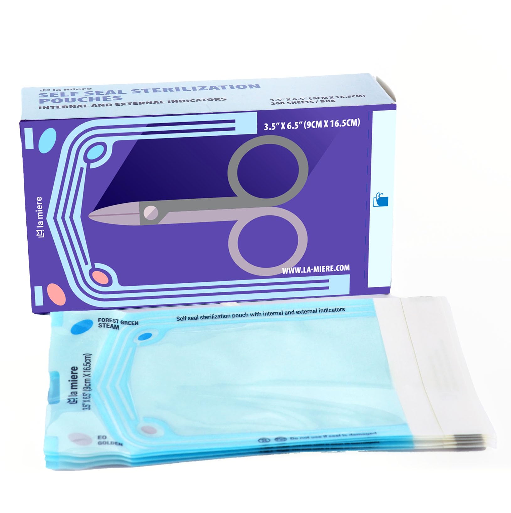 LA MIERE 200P 3.5" X 6.5" Self Sterilization Pouches for Dental Offices, Autoclave Pouch, (3.5"X6.5")