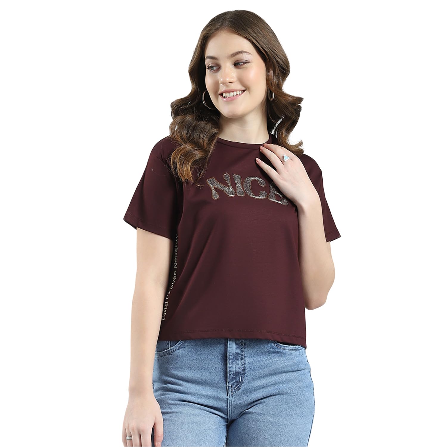 monte carlo Women's Regular Fit Printed Round Neck Top | Half Sleeve | Casual Wear | Stylish & Comfortable | Everyday Wear Top for Women-picture-20