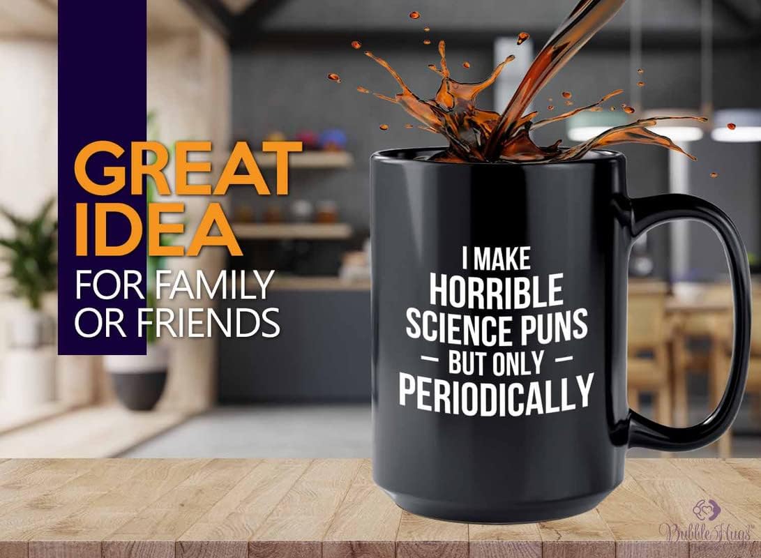 Bubble Hugs Scientist Coffee Mug 15oz Black - Horrible Science B - Laboratory Scientist Humor Scientific Researcher Chemist Periodic Table Science Teacher