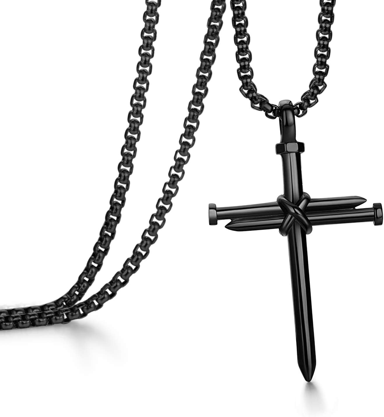 Cross Necklace for Men Cross Pendant STRENGTH Bible Verse Stainless Steel Necklace