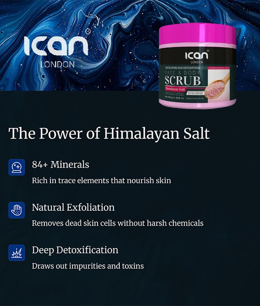 Ican London Himalayan Salt Face and Body Scrub, Exfoliating and Detoxifying, 500ml - Image 3