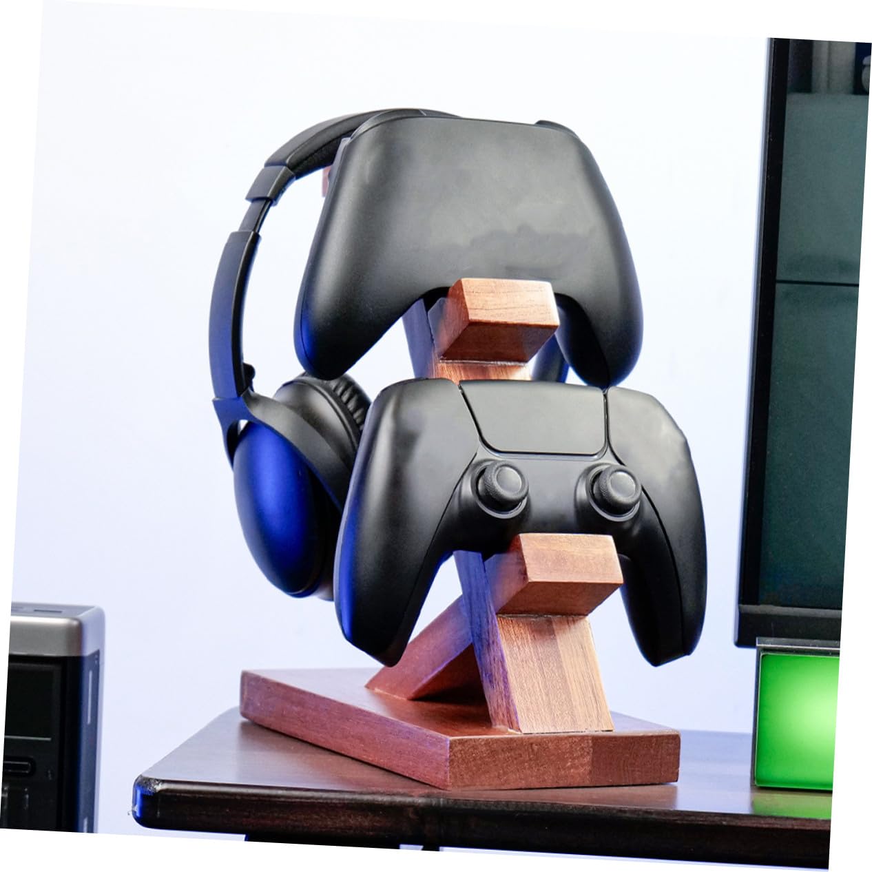 Homoyoyo Supporto per Controller di Gioco in Legno Multifunzionale con Portacuffie Integrato Compatibile con Xbox Organizzatore Stabile per Gamepad e Headset Accessorio Essenziale per