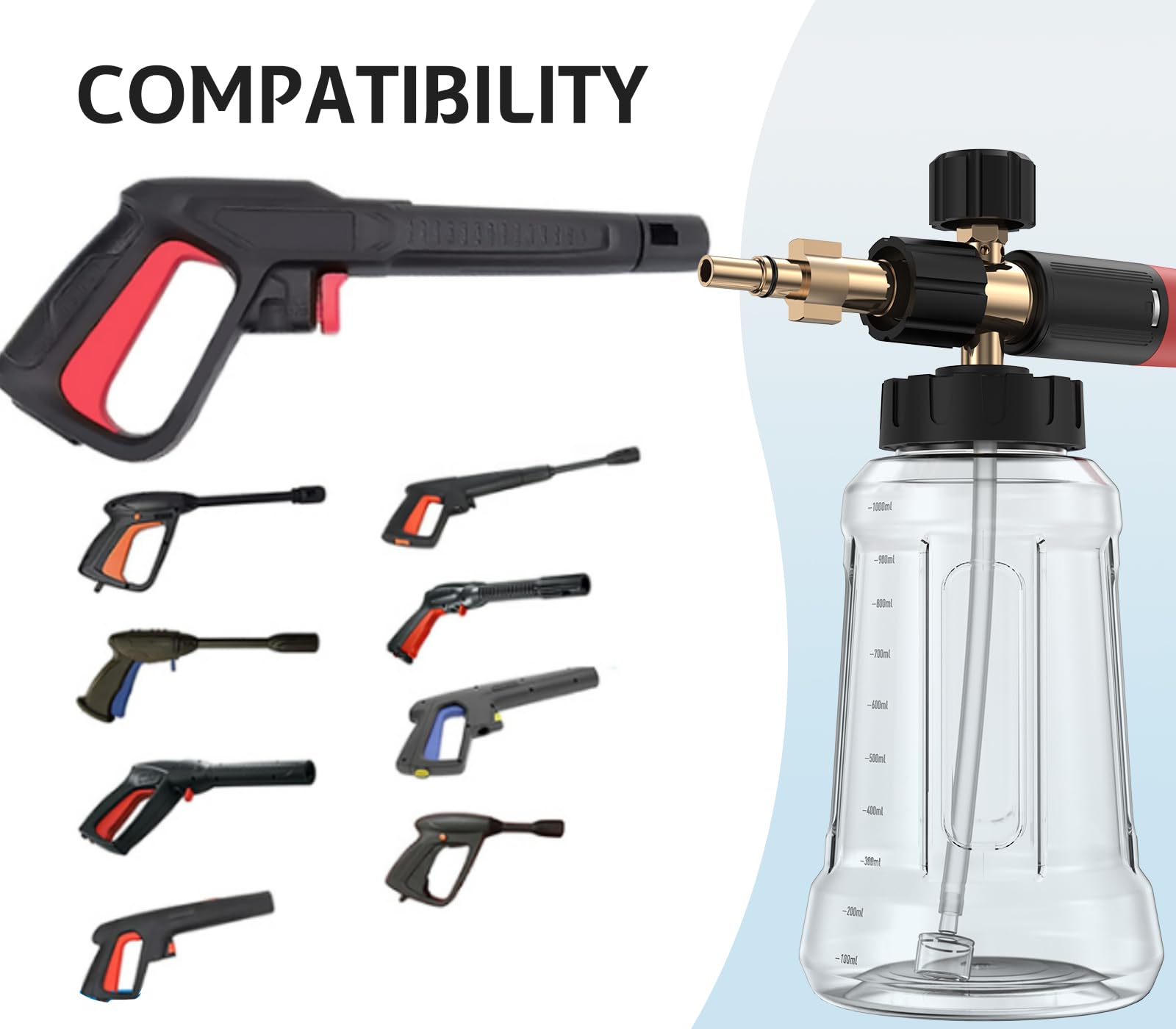 Botella de cañón de espuma de nieve para Bosch 110/120/125 Aquatak, pistola AR Blue Clean 1 L, accesorios para lavadora