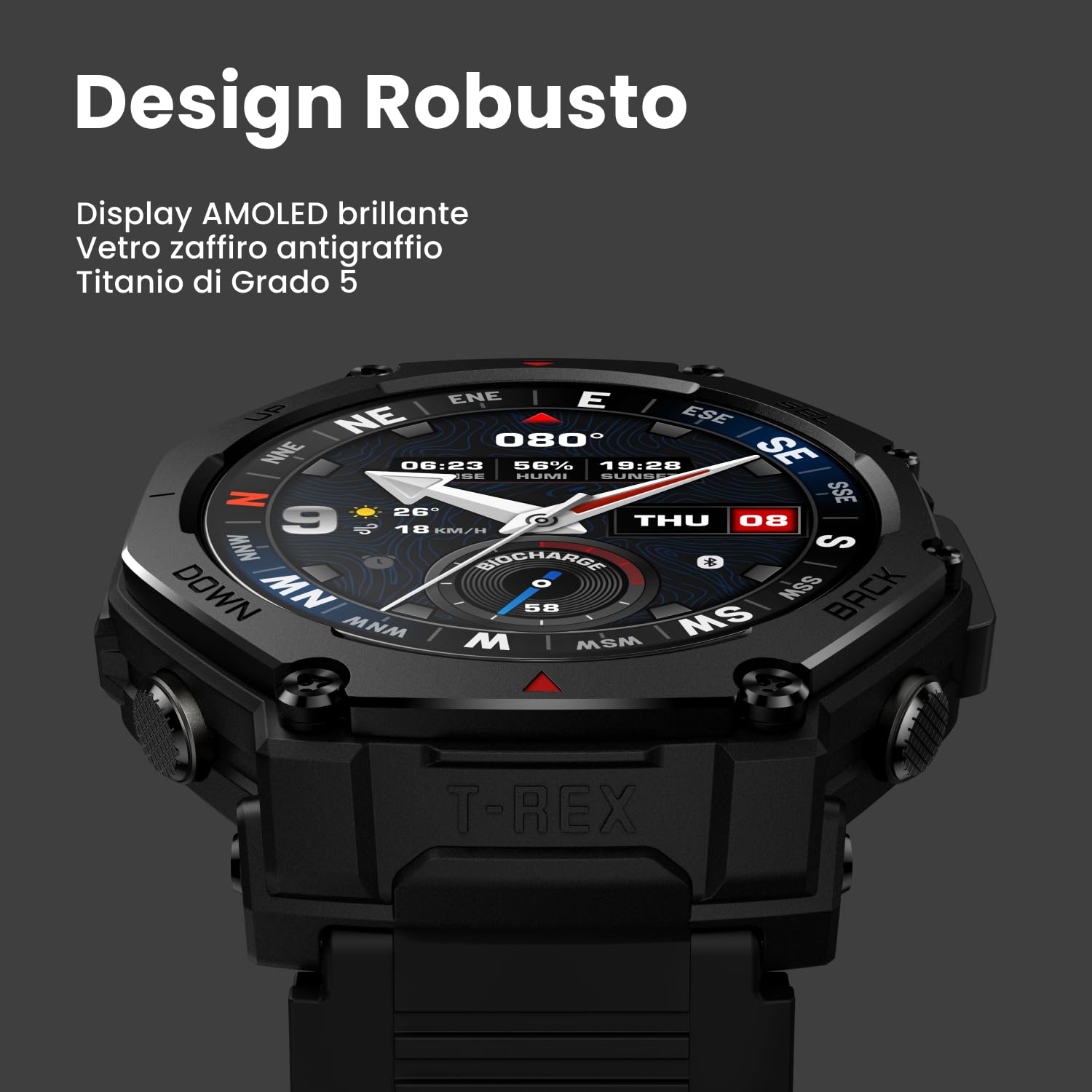 Amazfit T-Rex 3 Pro Smartwatch Outdoor 48mm Display AMOLED in Zaffiro, Ghiera in Titanio, GPS Dual Band, Mappe Offline, 25 Giorni di Autonomia, Torcia Integrata, 10 ATM, 180+ Modalità Sport