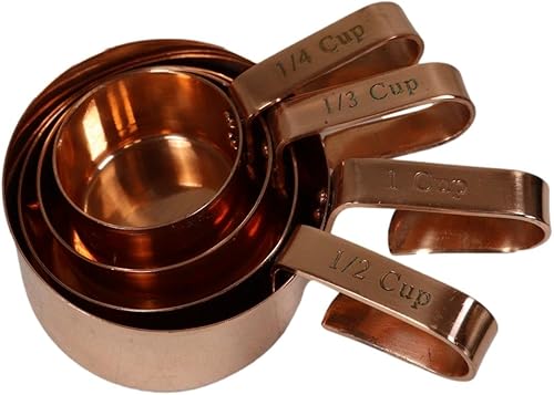 Miniatura 4 de Ebros Gift Juego de 4 tazas medidoras apilables de acero inoxidable chapado en cobre con asas ergonómicas para hornear y cocinar, accesorios