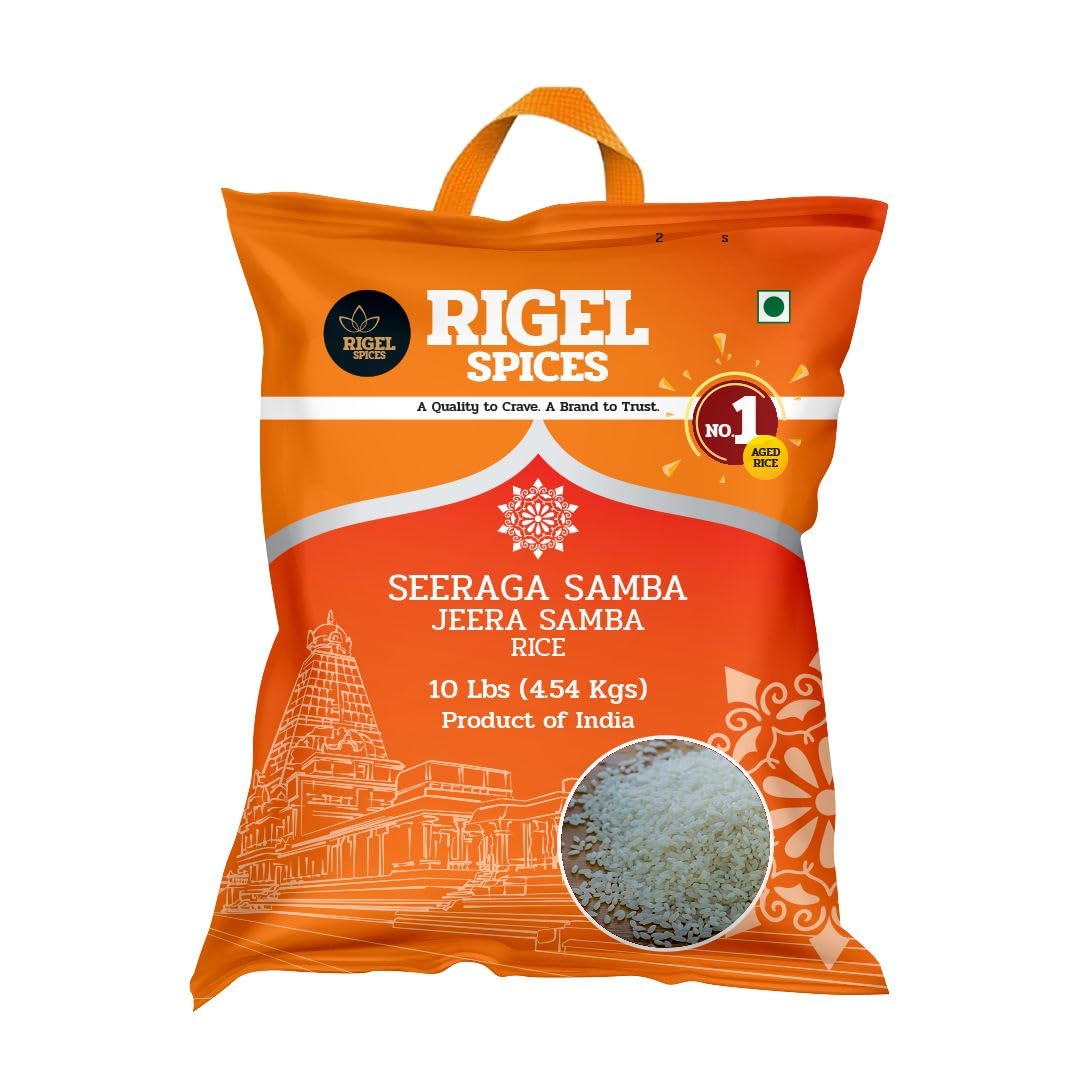 Rigel Spices Premium Seeraga Samba Rice - Aromatic Aged Short-Grain Rice, 10 lbs (4.54 kg) | Authentic South Indian Rice for Biryani & Flavorful Meals