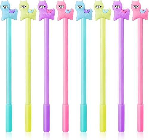 cobee Bolígrafos de tinta de gel con diseño de animales, 8 bolígrafos de 0.015 in de dibujos animados de alpaca rollerball coloridos Kawaii de punta