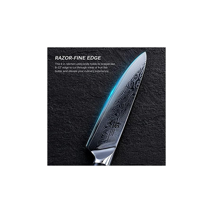 KYOKU-Chef-Utility-Knife-6-Shogun-Series-Japanese-VG10-Steel-Core-Forged-Damascus-Blade-with-Sheath-Case KYOKU Chef Utility Knife - 6" - Shogun Series - Japanese VG10 Steel Core Forged Damascus Blade - with Sheath & Case