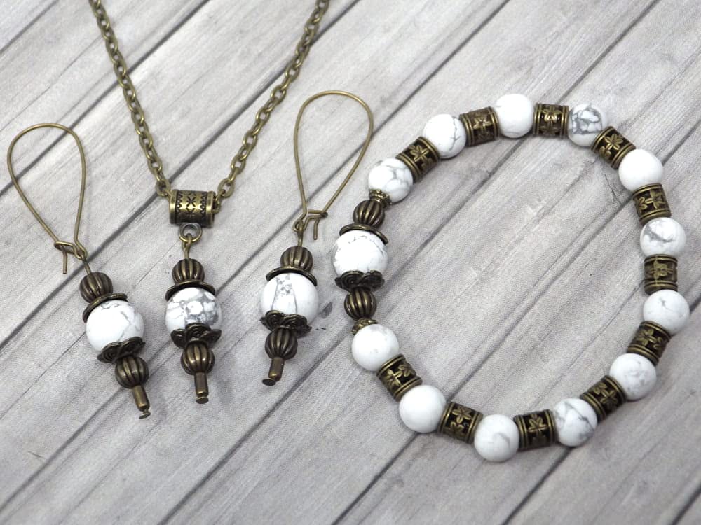 Boho Schmuckset für Damen in Bronze Antik Optik mit Halskette, Armband und passenden Ohrringen