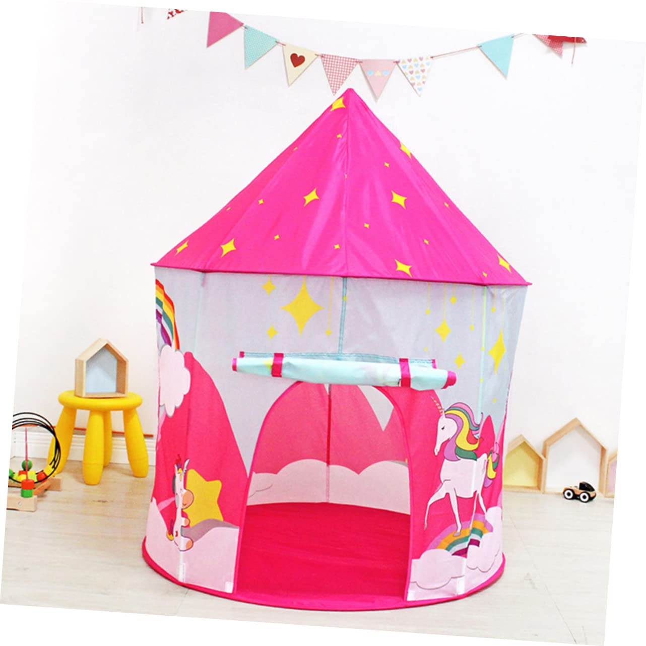 GALPADA Casetta da Gioco per Bambini con Porta Avvolgibile, Casetta Rosa Finestre in Materiale Ecocompatibile, Leggera e Compatta, per Cameretta e Giochi Interni