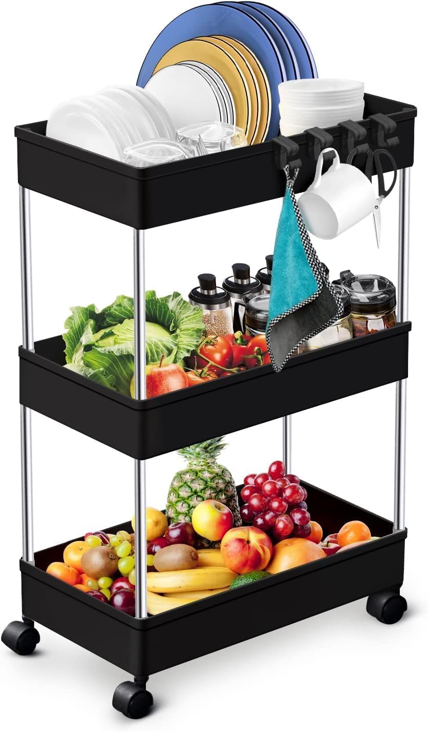 PULSBERY Plastic 3 Steps Kitchen Rack Basket for Kitchen & Office Use, Fruits Onion, Potato, Vegetables Basket Tray for Household (Black, 3 Layer) (B0CPPZB1MH) Amazon Price History, Amazon Price Tracker