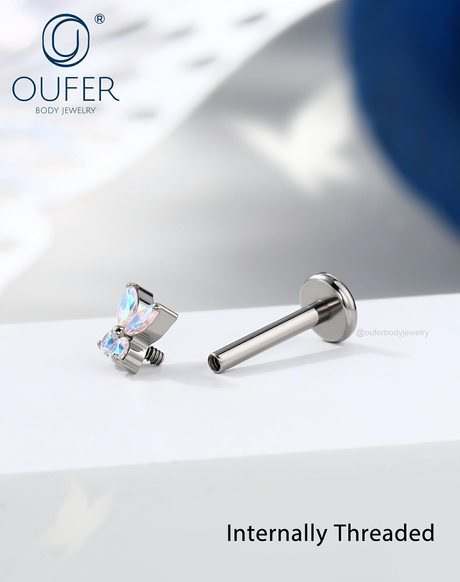 OUFER Body Piercing Labret Earrings: Titanium Lip Stud 16G/1.2mm Internally Threaded Helix Tragus Conch Cartilage Earrings Jewellery Butterfly Medusa Bar 6/8/10/12mm for Women - 5
