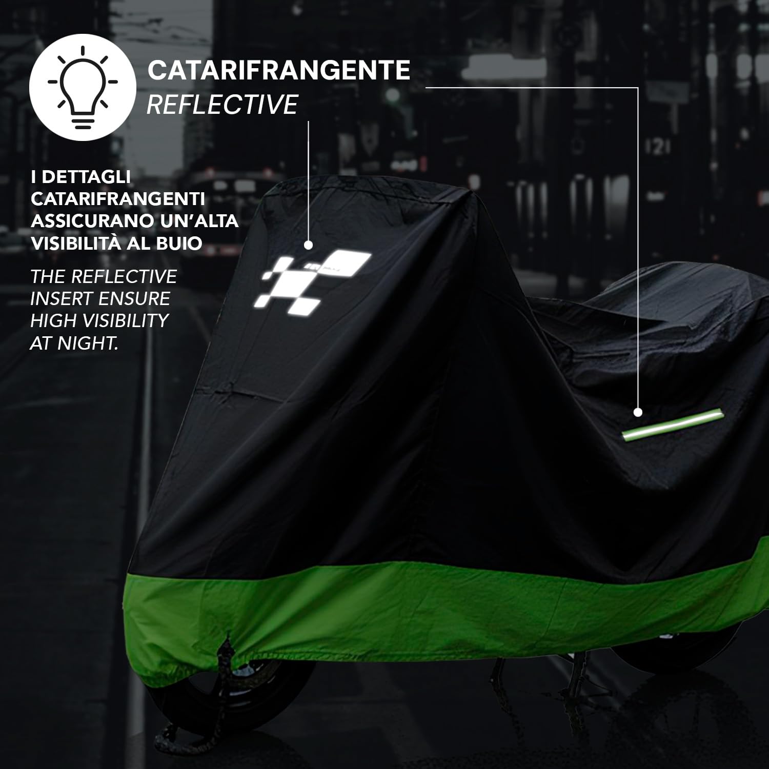 PERLETTI Funda Moto Interior Resistente al Agua - Cubre Scooter Motocicleta Protector Rayos UV Polvo Humedad Insertos Reflectantes - Capa Moto con Doble Correa Antiviento (240x105x125)